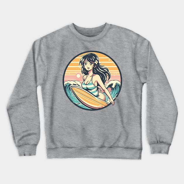 Retro Surfer Girl Crewneck Sweatshirt by MightyBiscuit